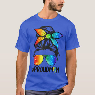 Womens Messy Hair Bun Proud Mom LGBT Gay Pride Sup T-Shirt