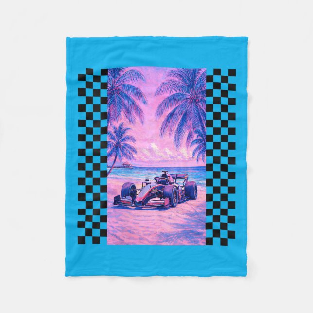 Womens Miami Racing Palm Tree Beach Scene Fleece Blanket (Front)