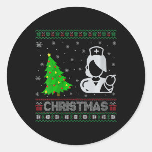 Womens Midwife Xmas Tree Lighting Ugly Christmas S Classic Round Sticker