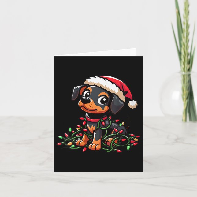 Womens Miniature Pinscher Christmas Lights Dog Fun Card (Front)