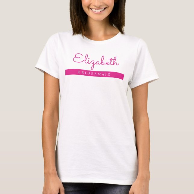 Womens Modern Pink White Bachelorette Bridesmaid T-Shirt (Front)