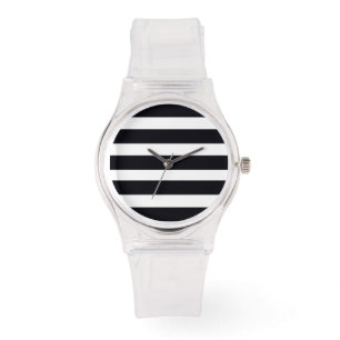 Womens Modern Trendy Black And White Striped Chic Watch