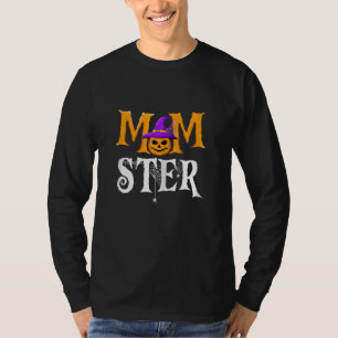 Womens Momster Ghost Pumpkin Halloween Fan Geiser T-Shirt