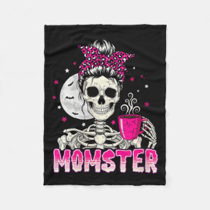Womens Momster Skull Mom Coffee Lover Halloween Me Fleece Blanket