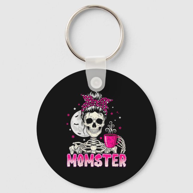 Womens Momster Skull Mom Coffee Lover Halloween Me Key Ring (Front)