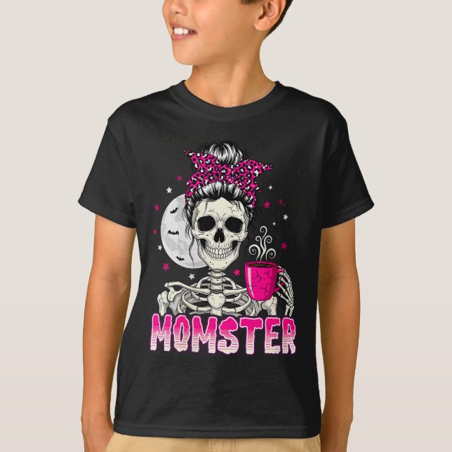 Womens Momster Skull Mom Coffee Lover Halloween Me T-Shirt (Front)