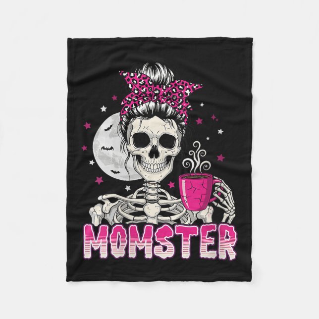 Womens Momster Skull Mum Coffee Lover Halloween Me Fleece Blanket (Front)