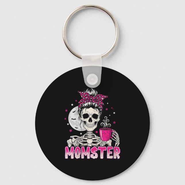 Womens Momster Skull Mum Coffee Lover Halloween Me Key Ring (Front)