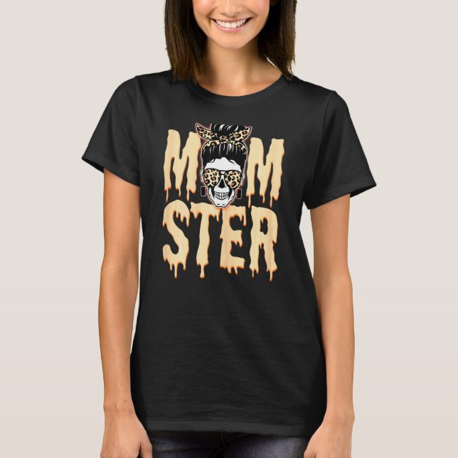 Womens Momster Skull Mum Monster Orange Leopard Ha T-Shirt (Front)