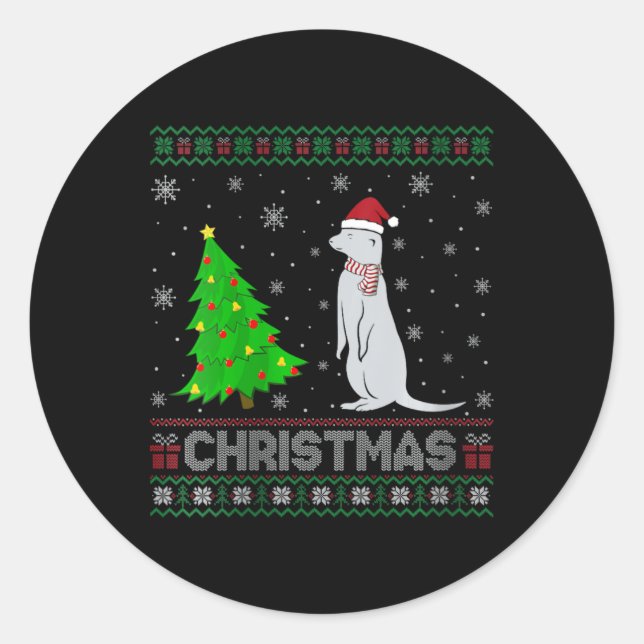 Womens Mongoose Xmas Tree Lighting Ugly Christmas  Classic Round Sticker (Front)
