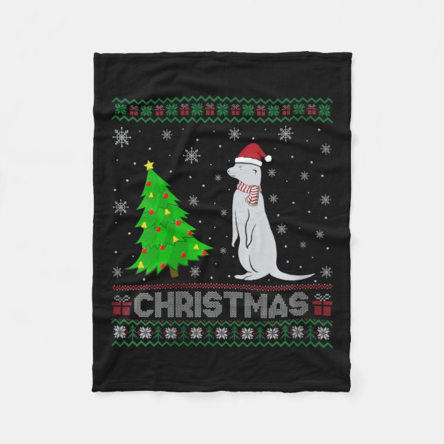 Womens Mongoose Xmas Tree Lighting Ugly Christmas  Fleece Blanket (Front)