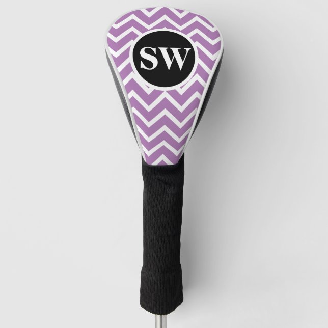 Womens monogrammed purple chevron | Personalise Golf Head Cover (Front)