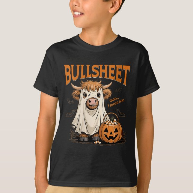 Womens Moo... I Mean Boo Bullsheet Highland Cow Gh T-Shirt (Front)