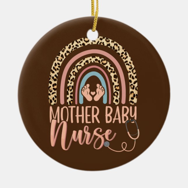 Womens Mother Baby Nurse Nursing Leopard Rainbow Ceramic Tree Decoration (Front)