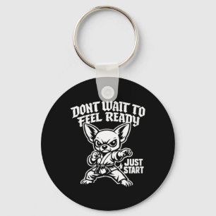 Womens Motivational Chihuahua Karate Dog Funny Key Ring