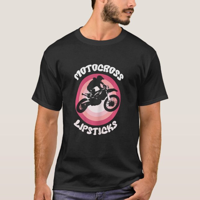 Womens Motocross & Lipsticks Dirtbike Rider Girl R T-Shirt (Front)