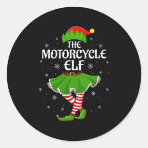 Womens Motorcycle Elf Christmas Family Girls Women Classic Round Sticker