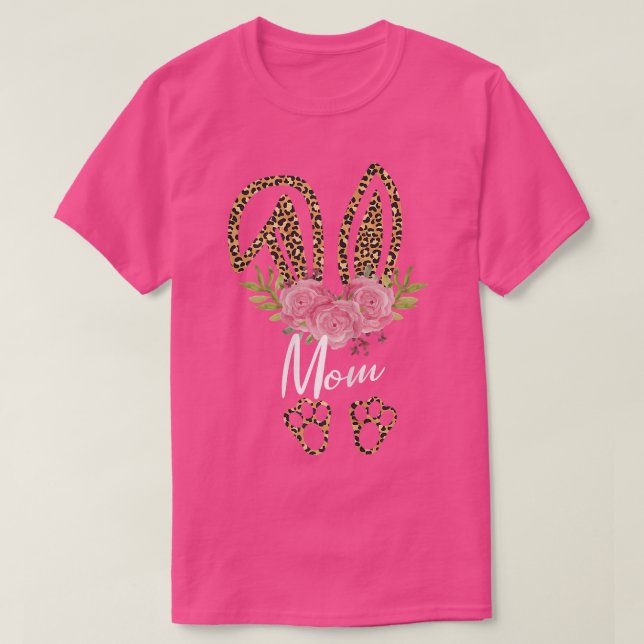 Womens Mum Bunny Ears Easter Day Cute Leopard Prin T-Shirt (Design Front)