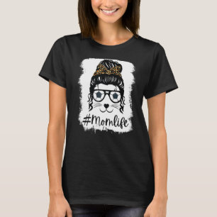 Womens Mum Life Messy Bun Soccer Bleached Mothers  T-Shirt