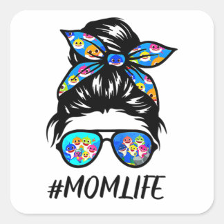 Womens Mum Life Messy Burn Baby Shark Mum Mother's Square Sticker