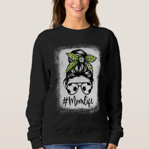 Womens Mum Life Soccer Mum Bleached Messy Bun Sweatshirt