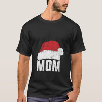 Womens Mum with santa claus hat matching family ch T-Shirt