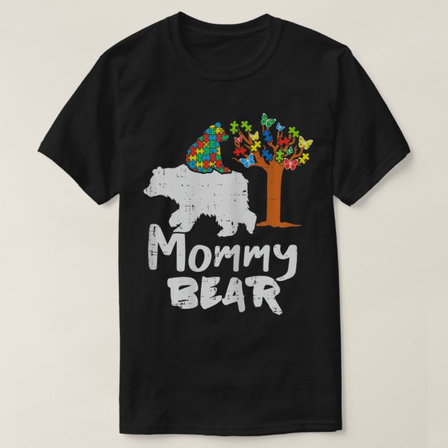 Womens Mummy Bear Puzzle Autism Awareness Mum Mama T-Shirt (Design Front)