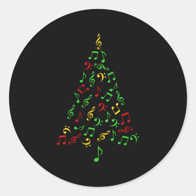 Womens Music Notes Christmas Tree Pajamas Music Lo Classic Round Sticker (Front)