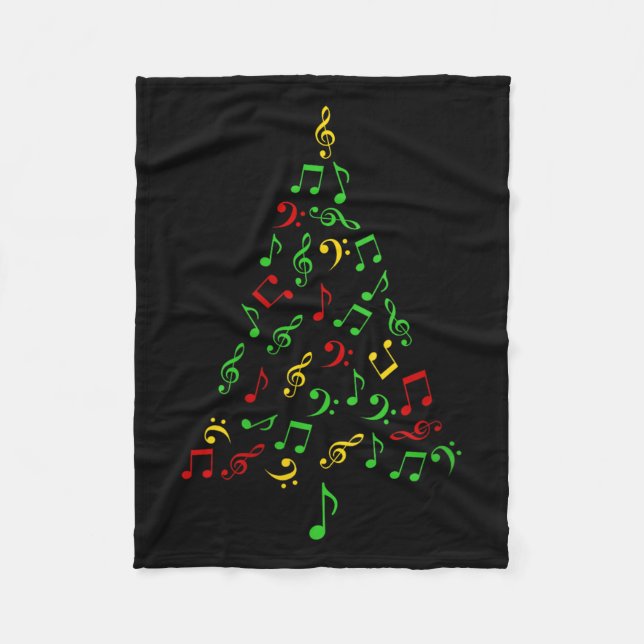 Womens Music Notes Christmas Tree Pajamas Music Lo Fleece Blanket (Front)