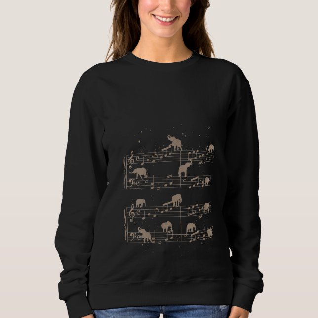 Womens Music Notes Elephant Sweatshirt (Front)