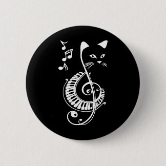 Womens Musical Cat Treble Clef Music Animal Lovers 6 Cm Round Badge