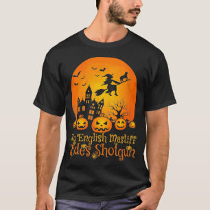 Womens My English Mastiff Rides Shot Witch Pumpkin T-Shirt