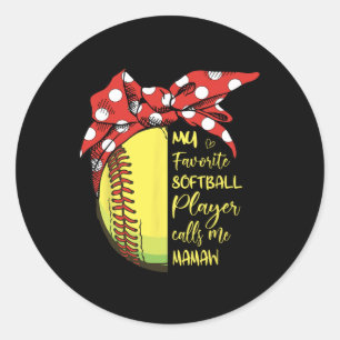 Womens My Favorite Softll Player Calls Me Mamaw Classic Round Sticker
