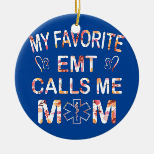 Womens My Favourite EMT Calls Me Mum Amr Floral Ceramic Tree Decoration