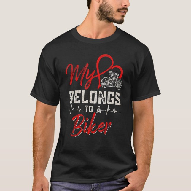 Womens My Heart Belongs To A Biker Wife Girlfriend T-Shirt (Front)