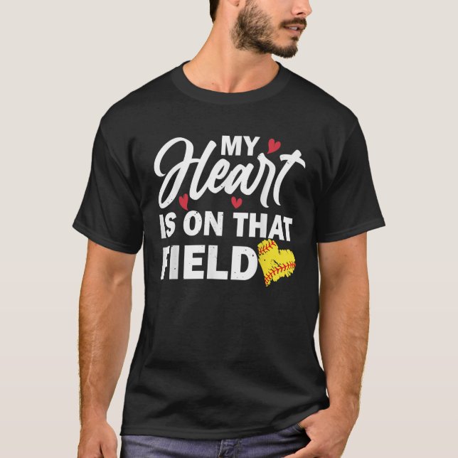 Womens My Heart is on That Field Baseball Softball T-Shirt (Front)