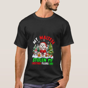 Womens My Maltese Stolen My Christmas Pajama Santa T-Shirt