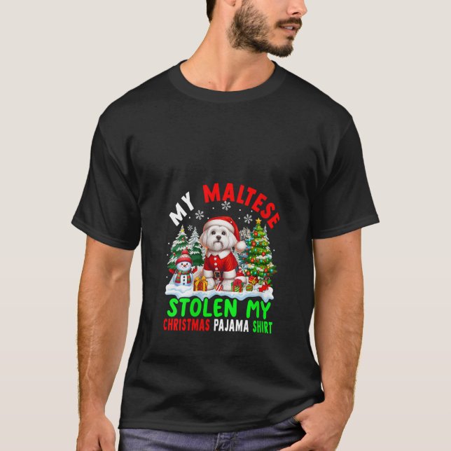Womens My Maltese Stolen My Christmas Pajama Santa T-Shirt (Front)