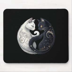 Womens Mystical Yin Yang Cat Symbol Black White Mouse Mat
