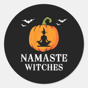 Womens Namaste Witches Pumpkin Yoga Meditation Hal Classic Round Sticker