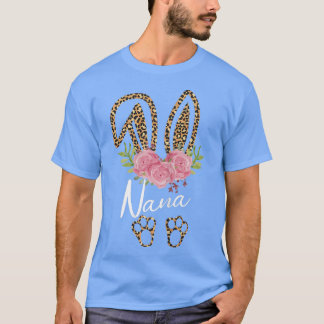 Womens Nana Bunny Ears Easter Day Cute Leopard Pri T-Shirt