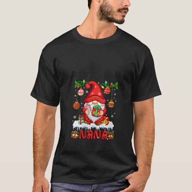 Womens Nana Christmas Gnome Colourful Lights Match T-Shirt (Front)