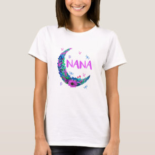 Womens Nana Moon Art Flower Art Dragonfly Art Nana T-Shirt