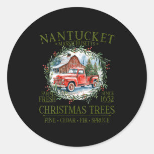 Womens Nantucket Ma Farm Fresh Christmas Trees Gre Classic Round Sticker