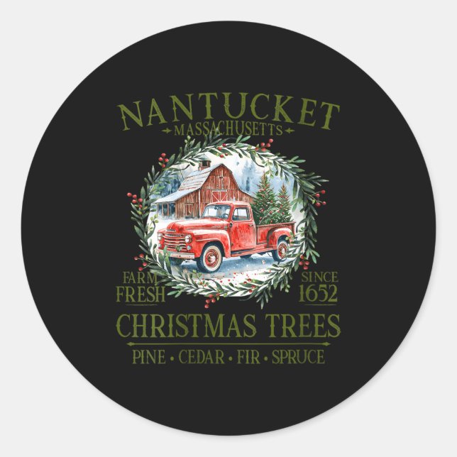 Womens Nantucket Ma Farm Fresh Christmas Trees Gre Classic Round Sticker (Front)