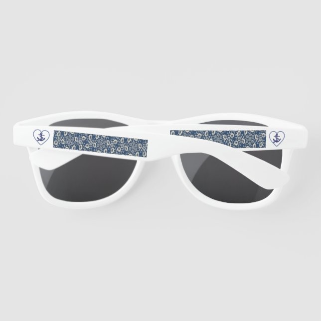 Women's Navy Blue And White Floral Sunglasses (Back)