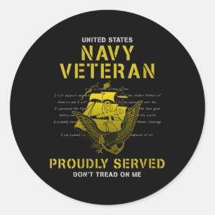 Womens Navy Veteran Proudly Served V-neck Classic Round Sticker