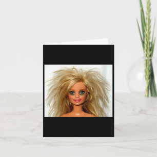 Women's new funny distressed blonde doll face meme card