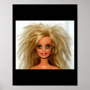 Women's new funny distressed blonde doll face meme poster