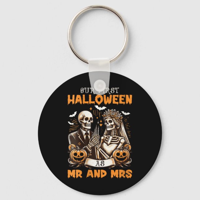 Womens New Wife And Husband Our First Halloween As Key Ring (Front)